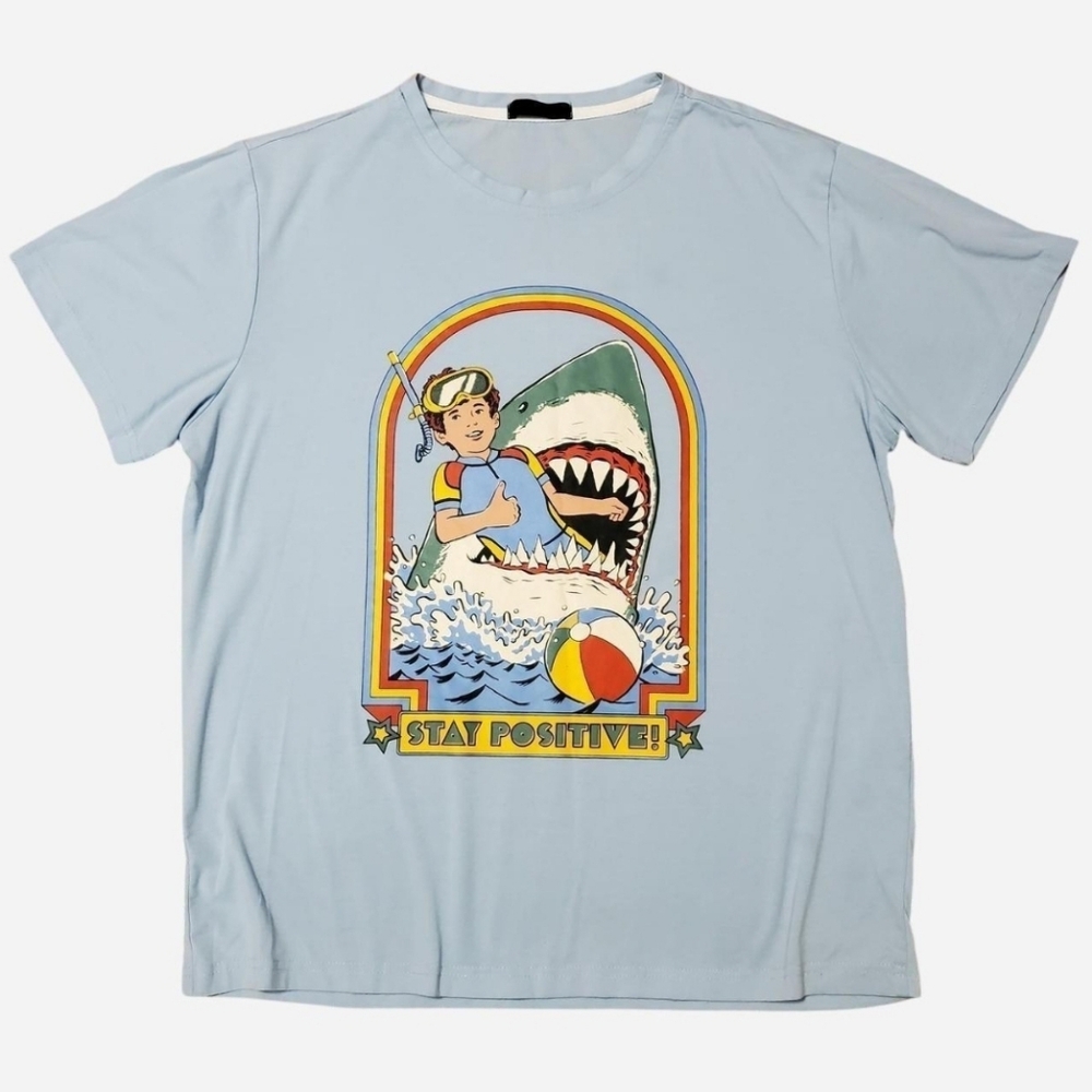 ROMWE Light Blue Stay Positive Graphic Tee